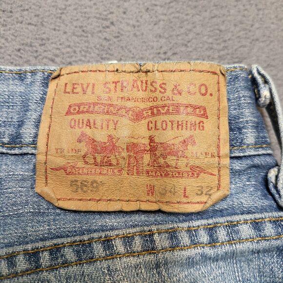 Levi's 569 Jeans Mens 35x31 Blue Denim Loose Straight Leg Distressed Thrashed - Picture 3 of 16